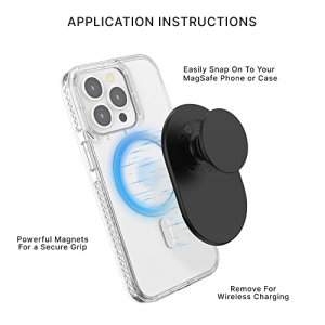 PopSockets PopGrip for MagSafe: Grip and Stand for Phones and Cases, Remove and Reposition, Swappable Top, Black