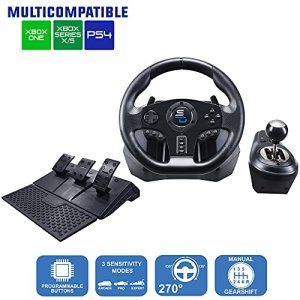 Superdrive - GS850-X racing steering wheel with manual shifter, 3 pedals, paddle shifters for Xbox Serie X/S, PS4, Xbox One, (programmable)