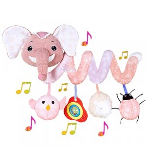 BATOHO Baby Car Seat Toys, Infant Activity Spiral Plush Toys Hanging Stroller Toys for Baby with Musical Owl Rattle Sheep Beep Ladybug Squeaker - Pin