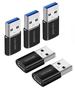COCOMK USB C to USB Adapter 5-Pack, USB C Female to USB Male Adapter, Type A Charger Cable Adapter, Black
