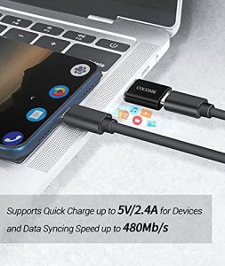 COCOMK USB C to USB Adapter 5-Pack, USB C Female to USB Male Adapter, Type A Charger Cable Adapter, Black