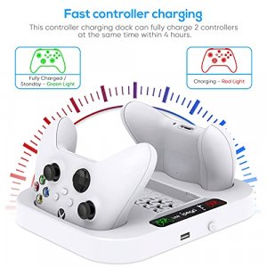  Charging Stand for Xbox Series S Console,Powerful Cooling Fan  Dual Wireless Controller Charger Station Dock with 2 x 1400mAh Rechargeable  Batteries Packs,Headset Holder for Xbox Series S,White : Video Games