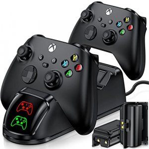 Controller Charger for Xbox Series X/Xbox One Controller, Charging Station with Dual Controller Battery Pack, 4 Battery Cover, 1 Rechargeable Chargin