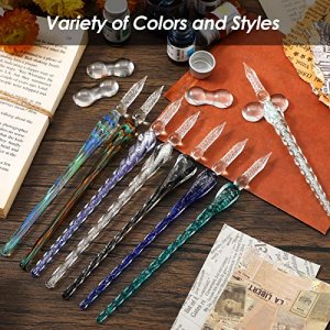 9 Pieces Glass Dip Pen Handmade Glass Signature Pen High Borosilicate Glass Crystal Vintage Dip Pen with 9 Pieces Pen Holder for Writing Drawing Call