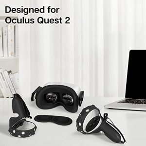 TNP Silicone Cover Set for Oculus Quest 2 Meta Quest 2 Controller Protector Black 3 in 1 Silicone VR Face Cover, Protective Lens Cover, VR Headset Sk