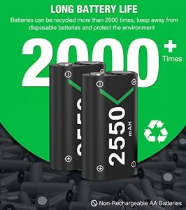Mocagen Rechargeable Battery Pack for Xbox One/Xbox Series X|S Controller Battery, 2 X 2550mAh One S/Xbox X/Xbox Elite Batteries, 2 Pack-Green (Q08S-