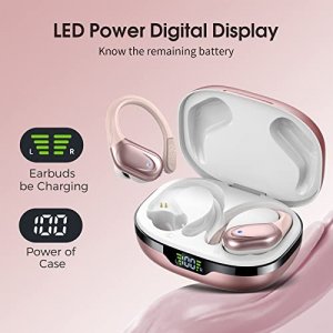 Cascho Wireless Earbuds, Bluetooth 5.3 Headphones, 60Hrs Playback HD Stereo Audio LED Display, Over-Ear IPX7 Waterproof Earphones with Earhooks, Buil