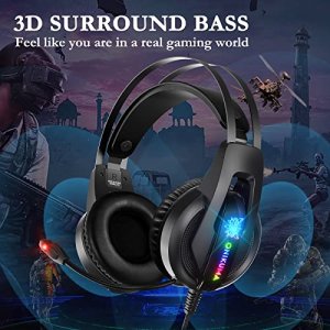 Gaming Headset for PS5, PS4 Headset with Noise Canceling Mic, Xbox Headset with 7.1 Surround Sound, Gaming Headphones with RGB Light, Compatible with