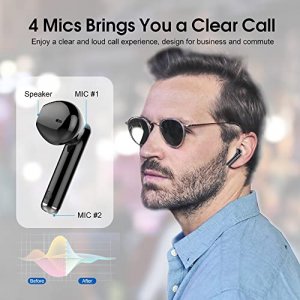 Wireless Earbuds Bluetooth 5.3 Headphones with 4-Mics Clear Call and ENC Noise Cancelling, Bluetooth Earbuds Touch Control Stereo Sound with LED Disp