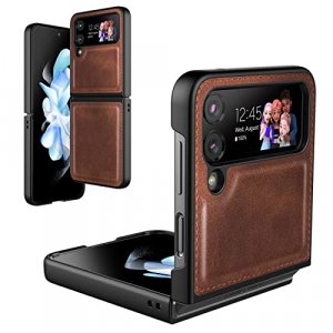 Foluu for Samsung Galaxy Z Flip 4 5G Case, Galaxy Z Flip 4 Leather Case, PU Leather + Hard PC Shell Ultra Thin Slim Durable Protective Phone Case Cov