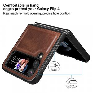 Foluu for Samsung Galaxy Z Flip 4 5G Case, Galaxy Z Flip 4 Leather Case, PU Leather + Hard PC Shell Ultra Thin Slim Durable Protective Phone Case Cov