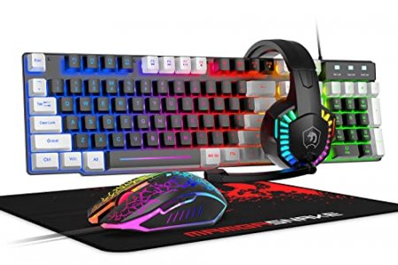 Wired Gaming Keyboard and Mouse and Mouse pad and Gaming Headset,Rainbow LED Backlit Keyboard,Over Ear Headphone with Mic,Gaming Mice,Mouse Pad,for P