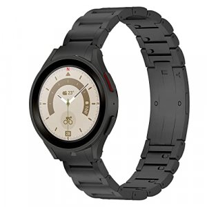 LDFAS Compatible for Galaxy Watch 5 Pro 45mm/4 Classic 42mm 46mm Bands, No Gaps 20mm Titanium Metal Watch Strap with Curved Buckle Compatible for Sam