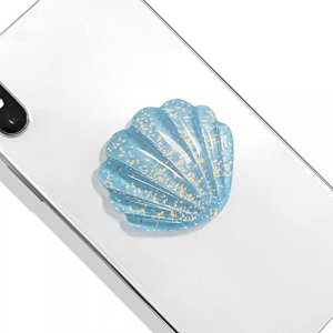 Lito.Dito Cute Glitter Shell Shape Expandable Collapsible Mobile Phone Grip Stand Holder for Smartphone Tablet Cell Phone Accessory (Blue)
