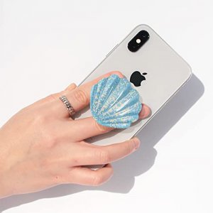 Lito.Dito Cute Glitter Shell Shape Expandable Collapsible Mobile Phone Grip Stand Holder for Smartphone Tablet Cell Phone Accessory (Blue)