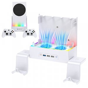 Wall Mount for Xbox Series S, Vertical RGB Light Cooling Fan Bracket Mount kit with 2 X Controller Holder & Extended USB Ports for Xbox Series S Cons