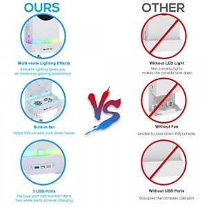 Wall Mount for Xbox Series S, Vertical RGB Light Cooling Fan Bracket Mount kit with 2 X Controller Holder & Extended USB Ports for Xbox Series S Cons