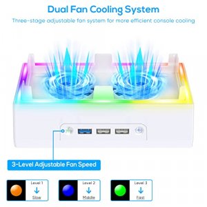 FYOUNG Wall Mount Kits for Xbox Series S with Cooling Fan, RGB Color LED Fan Cooler System Stand with 3 Levels Adjustable Speed, Extra 3 USB Port & 2