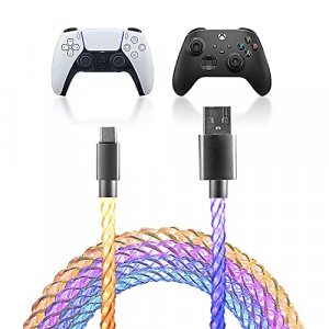 Illuminated Charger Charging Cable for PS5/Xbox Core/ Elite Series 2 /Switch Pro Controller, Replacement USB Type C Cord for Gamepad, Universal LED L