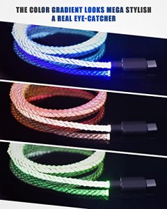 Illuminated Charger Charging Cable for PS5/Xbox Core/ Elite Series 2 /Switch Pro Controller, Replacement USB Type C Cord for Gamepad, Universal LED L