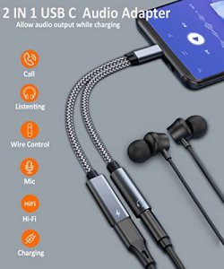 USB C to 3.5mm Headphone and Charger Adapter, UWOXX 2 in 1 USB C 60W PD 3.0 Charging Port to Aux Audio Jack Dongle Cable Cord for Galaxy S22 Ultra/S2