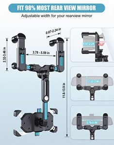 OFY Phone Mount for Car, [Big Rear Mirrors Friendly] [Upgraded 4 Clip Never Fall] Rear View Mirror Phone Holder, 360 Rotatable and Retractable Car Ph