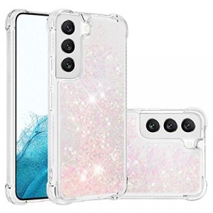 Asdsinfor Samsung Galaxy S22 Plus 5G Phone Case,Glitter Liquid Cute Clear Flowing Quicksand TPU with Anti-Fall Belt Bumper Corner Shockproof Case for