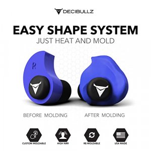 Decibullz - NRR 31 Custom Molded Earplugs, Perfect Fit Ear Protection for Safety, Travel, Work and Shooting (Blue)