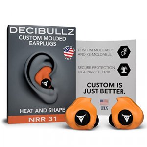 Decibullz - Custom Molded Earplugs, 31dB Highest NRR, Comfortable Hearing Protection for Shooting, Travel, Swimming, Work and Concerts (Orange)