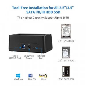 SSK USB 3.0 to SATA External Hard Drive Docking Station Enclosure Adapter for 2.5 & 3.5 Inch HDD SSD SATA, Super Speed up to 5Gbps, Support UASP no D