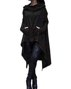 Xuan2Xuan3 Womens Kangaroo Pockets Loose Hoodies Sweatshirts Outerwear Coat Dress, Black, Medium