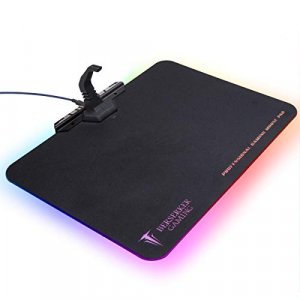 Large RGB LED Gaming Mouse Pad Hard Micro Texture Surface -7 Light Up Modes - Mouse Bungee Cable Manager Holder Attachment - PC; Mac; Linux