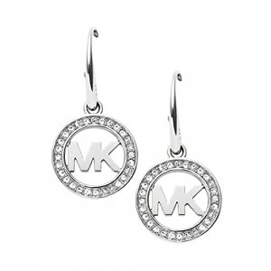 Michael Kors Silver-Tone MK Logo Drop Earrings