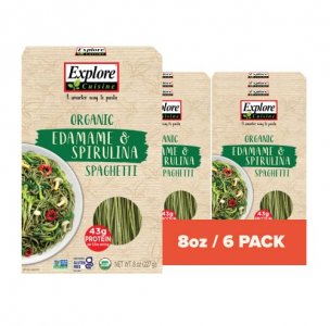 Explore Cuisine Organic Edamame & Spirulina Spaghetti - 8 oz, Pack of 6 - Easy-to-Make Pasta - High in Plant-Based Protein - Non-GMO, Gluten Free, Ve