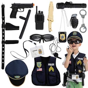 14 Pcs Police Pretend Play Toys Hat and Uniform Outfit for Halloween Dress Up Party, Police Officer Costume, Role-playing