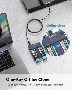 Dual-Bay M.2 NVME Cloner Docking Station, ORICO Tool-Free USB C to NVME SSD Enclosure for M Key PCIe 2242 2260 2280 22110 M.2 SSDs, Support Offline C