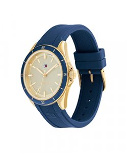 Tommy Hilfiger Women's Gold Plated Steel Quartz Watch with Silicone Strap, Blue, 19 (Model: 1782480)