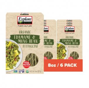 Explore Cuisine Organic Edamame & Mung Bean Fettuccine -Easy-to-Make Pasta - High in Plant-Based Protein - Non-GMO, Gluten Free, Vegan, Kosher - 24 T
