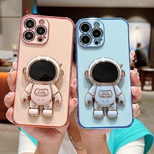 Omio Designed for iPhone 14 Pro Max Case with Astronaut Hidden Stand,  Luxury Love Heart Plating Case Side Edge Small Love Pattern for Women Girls  Cute