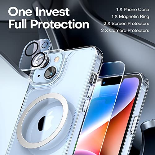 TAURI for iPhone 14 Pro Case, [5 in 1] 1X Clear Case [Not-Yellowing] with  2X Screen Protectors + 2X Camera Lens Protectors, [Military Grade Drop