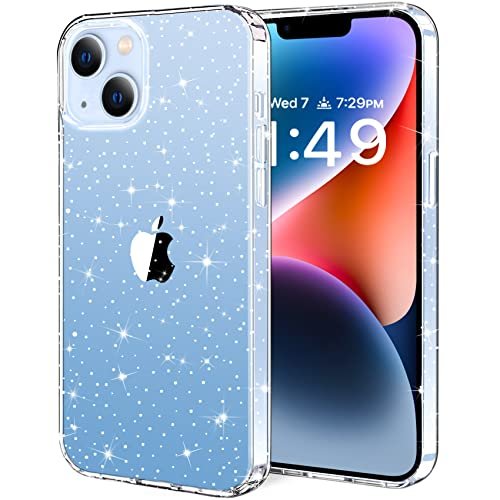 JJGoo Compatible with iPhone 13 Case, Clear Glitter Soft TPU Shockproof  Protective Bumper Cover, Sparkle Bling Sparkly Cute Slim Women Girls Phone