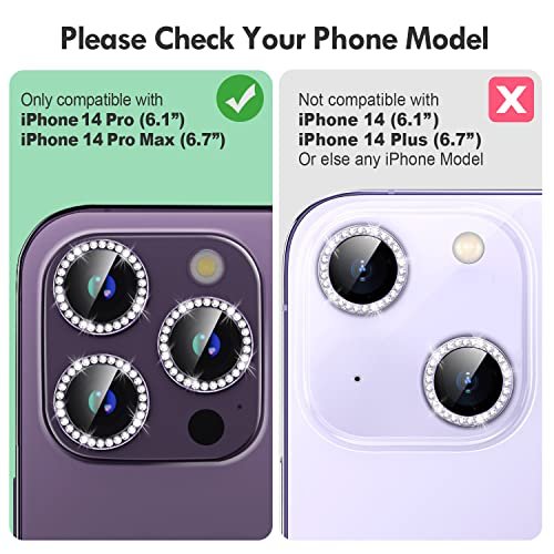 [3+1] for iPhone 14 Pro/iPhone 14 Pro Max Camera Lens Protector Bling, 9H Tempered Glass Camera Cover Screen Protector Metal Ring Decoration