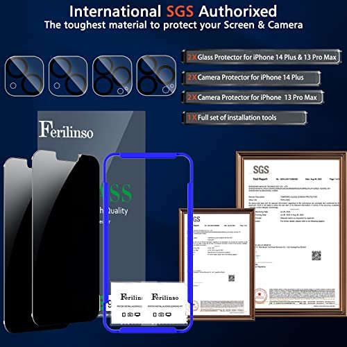  Ferilinso [3+3 Pack] for Apple iPhone 14 Pro Max Privacy Screen  Protector Tempered Glass Accessories 3 Pack 9H Anti Spy Privacy Screen For iPhone  14 Pro Max 3 Pack Camera Lens
