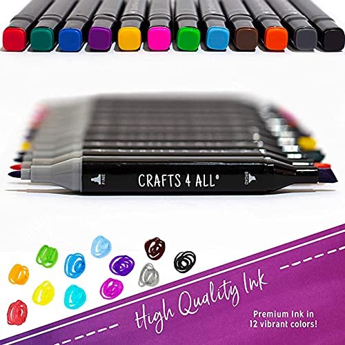 Crafts 4 All Fabric Markers Pens Permanent 12 Pack Dual Tip