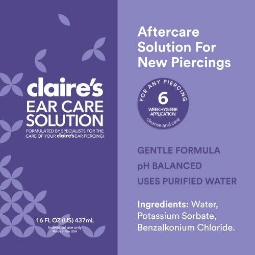 Claire's 16 Fl Oz Aftercare Ear Piercing Cleaner Solution – Designed to  Avoid Infections on Pierced Ears, Nose Piercings, and Belly Button  Piercings –
