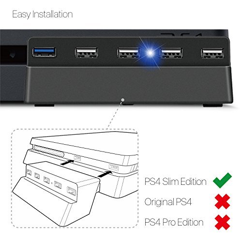 5 Port USB Hub for PS4, Multi Port USB 3.0 2.0 High Speed Charger  Controller Splitter Expansion for PS4 Console, Not for PS4 Slim, PS4 Pro 