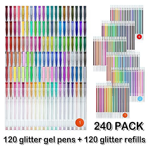Shuttle Art 240 Pack Glitter Gel Pens, 120 Colors Glitter Gel Pen Set With  120 Refills For Adult Coloring Books Craft Doodling - Imported Products  from USA - iBhejo