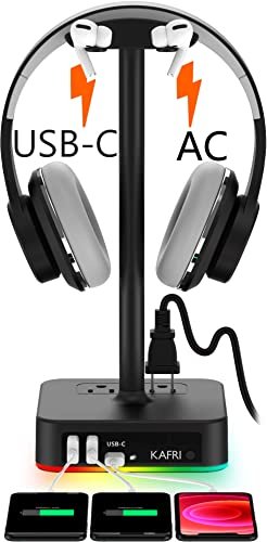 SIMOEFFI Upgraded RGB Gaming Headphones Stand, Headset Stand with 3.5mm AUX  and 2 USB Charging Ports, Headphone Holder with 10 Light Modes and Memory