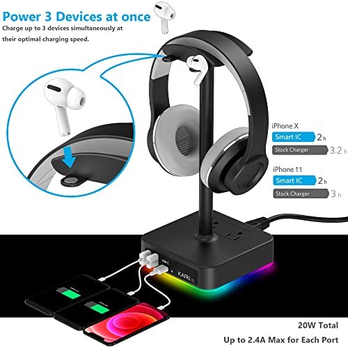 SIMOEFFI Upgraded RGB Gaming Headphones Stand, Headset Stand with 3.5mm AUX  and 2 USB Charging Ports, Headphone Holder with 10 Light Modes and Memory