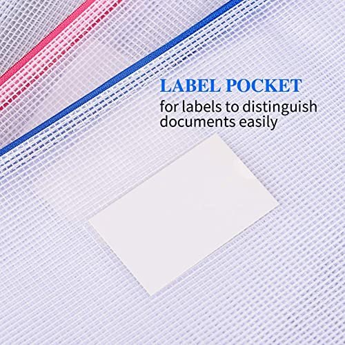 Sooez 20 Pack Zipper Pouch, Mesh Pouch with Label Pocket, Durable